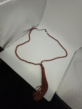 Red Beaded Tassel Pendant Necklace for Women